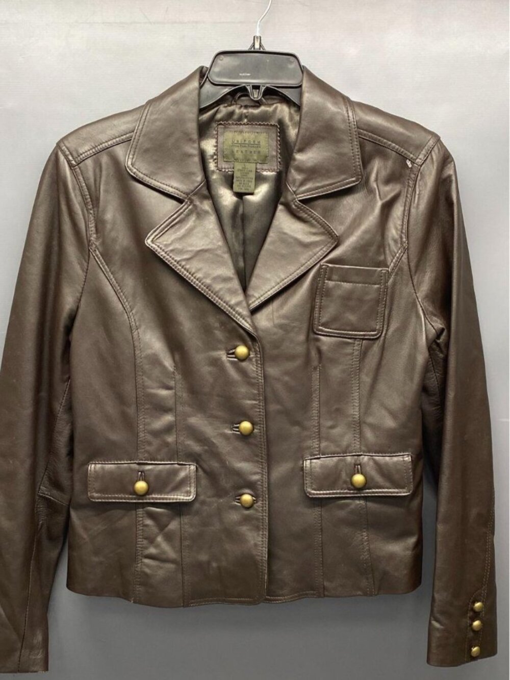 VTG 90s Y2K Uniform John Paul Richard Leather Blazer Jacket Brown L